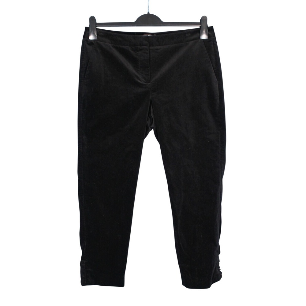 TALBOTS PETITE Black VELVET Straight Leg RUFFLE TRIM Pockets ANKLE PANTS 10P